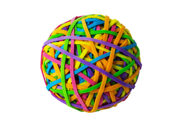 palla elastica molti colori isolati - flexibility rubber rubber band tangled foto e immagini stock