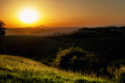 Summer sunset near Certaldo in the Tuscany region of Italy.