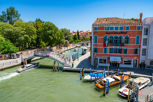 Venice - Italy July 5, 2022. Vaporetto sailing Grand Canal in Venice, Italy