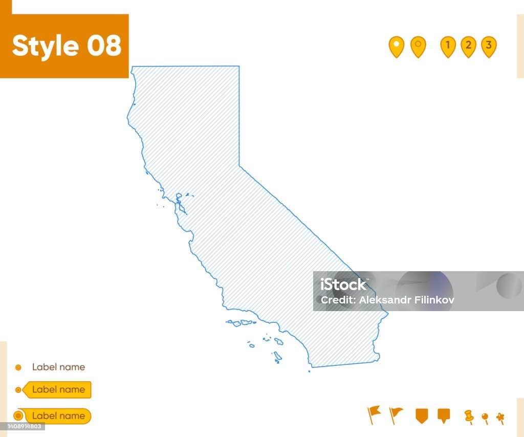 California Simple Line Map California Usa Grid Map Isolated On White Background Outline Map Simple ...