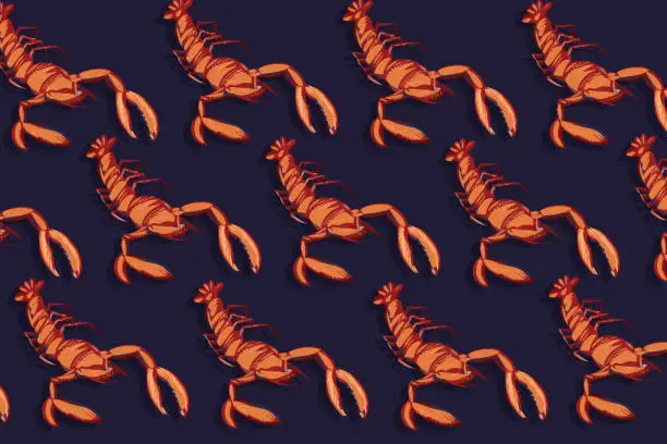 Vector illustration of Red lobster seamless pattern