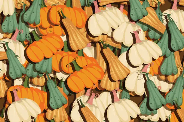 Vector illustration of Big pile of pumpkins