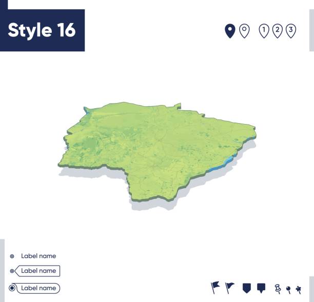 istock Mato Grosso Do Sul, Brazil - map with shaded relief, land cover, rivers, mountains. Biome map with shadow. 1408917938
