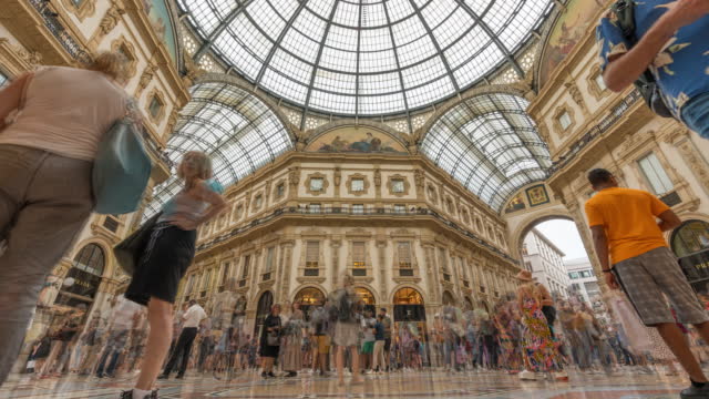 Time lapse of people in Galleria Vittorio Emanuele II, Milan, Italy. It is Italy oldest mall in Milan. Galleria is named after Victor Emmanuel II, the first king of Italy.
