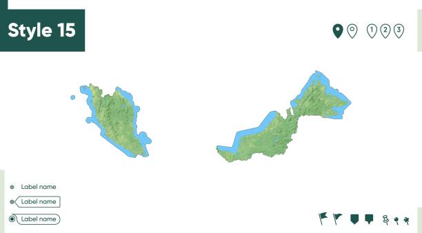 istock Malaysia - map with shaded relief, land cover, rivers, lakes, mountains. Biome map. 1408921125