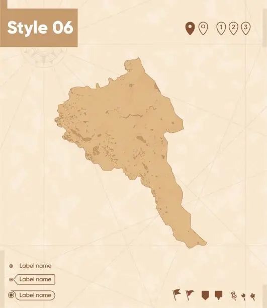 Vector illustration of Bayan Olgii, Mongolia - map in vintage style, retro style map, sepia, vintage. Vector map.