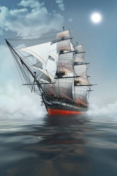 istock Sailing ship on the misty water 1408923315