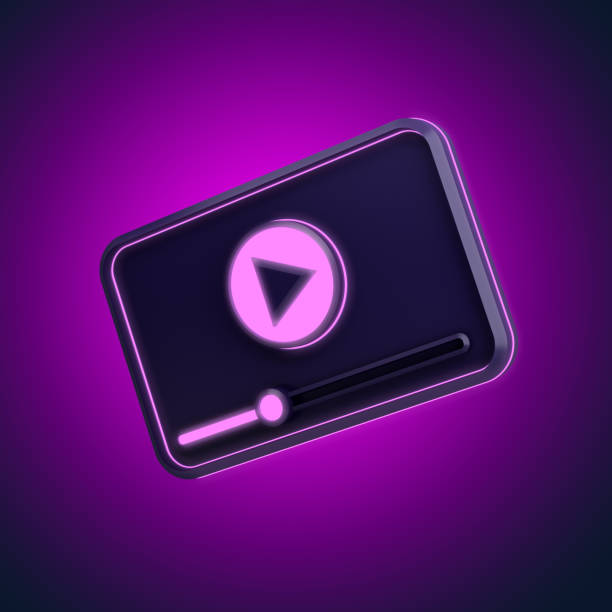 dark 3d video player icon with neon lines. 3d rendering