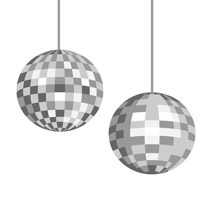 Silver disco balls. Vector flat illustration on isolated background. Template for greeting cards, posters