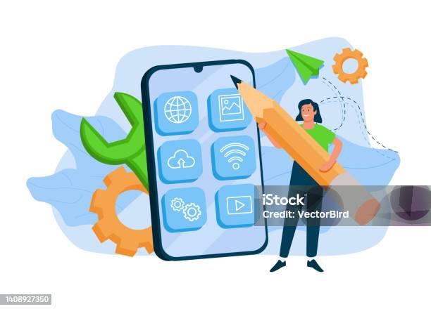Woman Is Working On Ui Ux Design Project Designer Drawing Scetch In ...