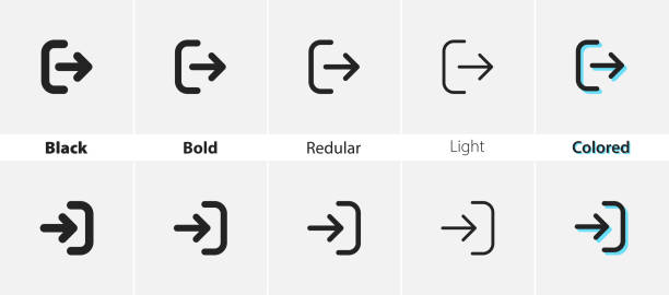 Exit and sign in an icon. Log in and log out vector symbol. Simple account icons. Black, bold, regular, thin, output, and input icon set. Exit and sign in an icon. Log in and log out vector symbol. Simple account icons. Black, bold, regular, thin, output, and input icon set. EPS10 entrance stock illustrations