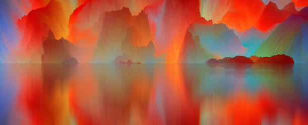 istock Magical world. Abstract Landscape, surreal lake and reflections. art, creativity and imagination. 3d illustration 1408933168
