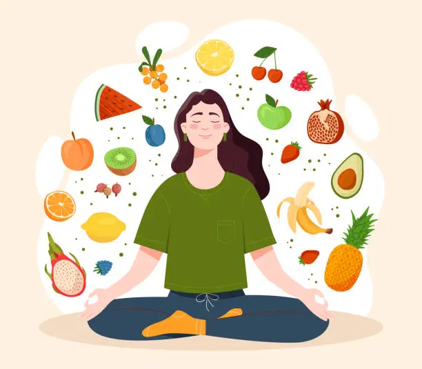 Vector illustration of Mindful eating concept