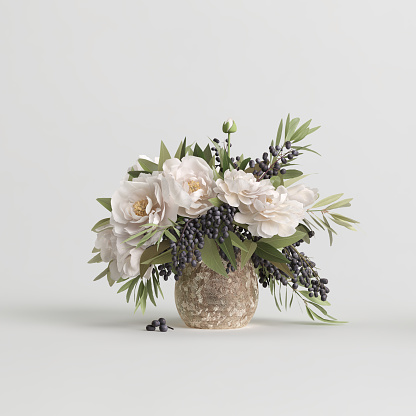 3d illustration of decorative flower vase inside isolated on white background