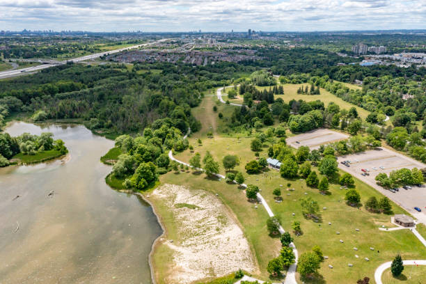 istock Aerial Rouge River, Milne Dam Conservation Park and Highway 407,  Markham, Canada 1408935537