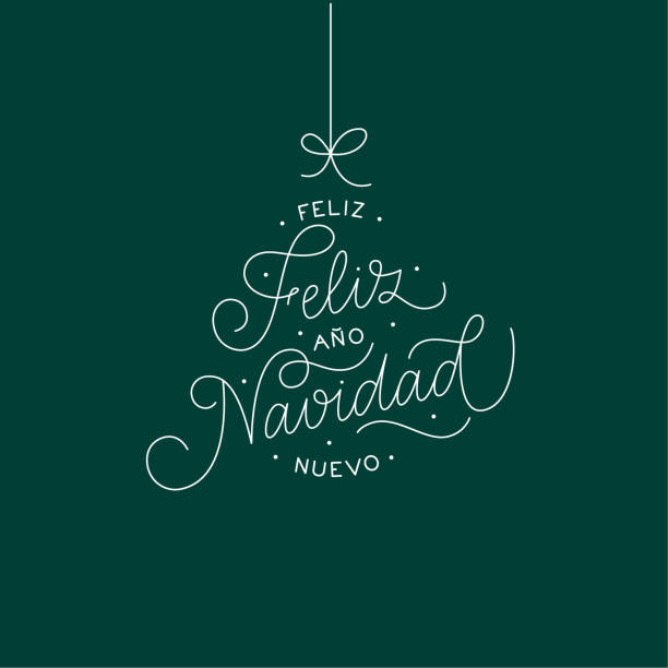 illustrazioni stock, clip art, cartoni animati e icone di tendenza di buon natale e felice anno nuovo in spagnolo semplice disegno calligrafico per invito e biglietto di auguri. tipografia minimalista - cultura spagnola