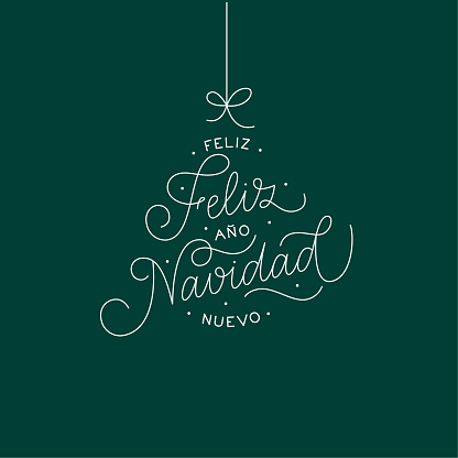 Merry Christmas and Happy New Year in Spanish simple calligraphy design for invitation and greeting card. Minimalistic typography