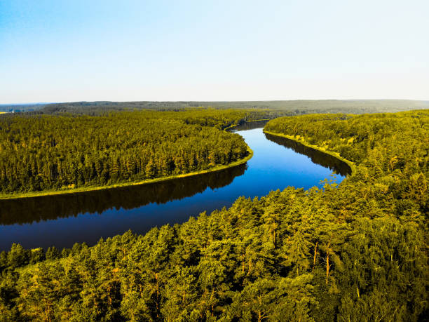 istock Neman river panorama from Birstonas viewpoint tower in Lithuania. Famous river in baltics 1408940514