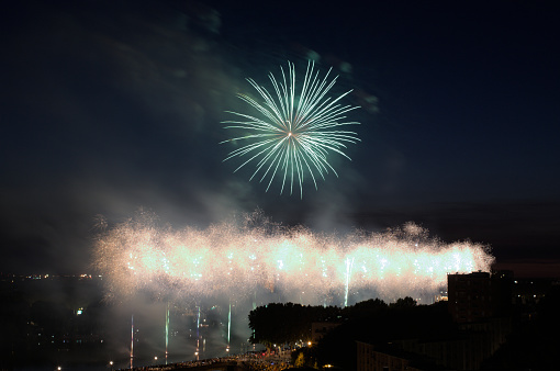 Fireworks on July 14th, Bastille day in Toulouse, France.