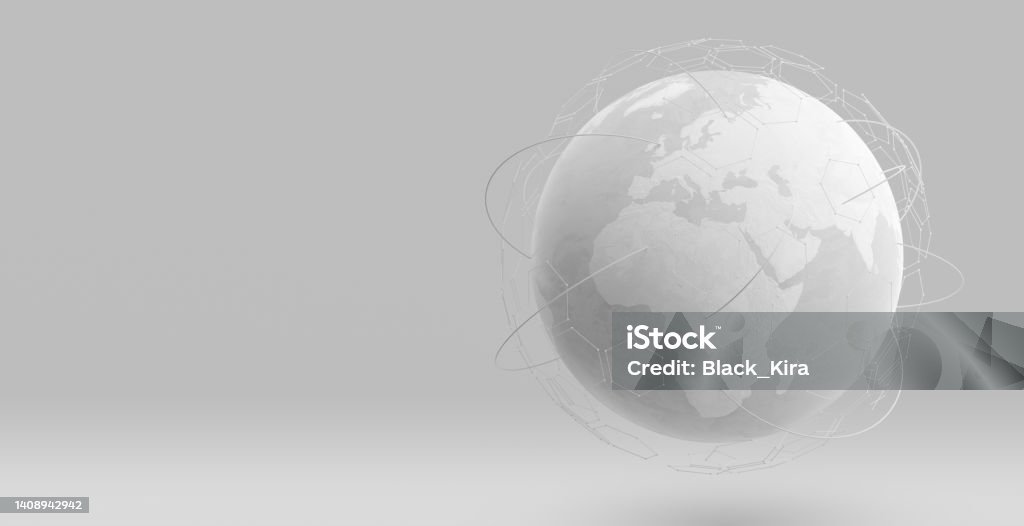 White earth globe with wireframe global network connection, detailed world map design for digital internet communication business 3D technology illustration. Elements of this image furnished by NASA Global Communications Stock Photo