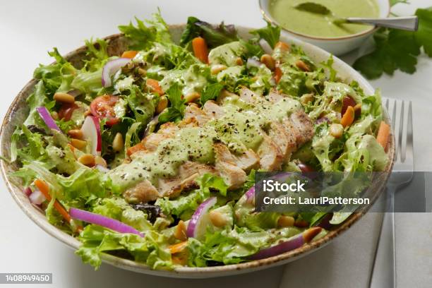The Viral Green Goddess Salad With Grilled Chicken And Mixed Greens Stock Photo - Download Image Now