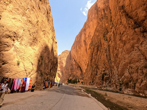 Todra Gorge / Morocco on May 27, 2022: Canyon in the High Atlas Mountains in Morocco, near the town of Tinerhir.