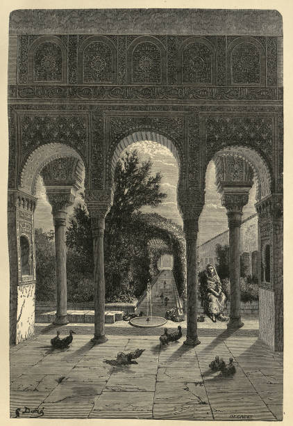 istock Moorish gardens of the Generalife, Granada, Spain, Spanish history 19th Century 1408955037