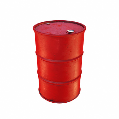 red metal barrel isolated on white background, 3d rendering, illustration