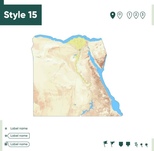 istock Egypt - map with shaded relief, land cover, rivers, lakes, mountains. Biome map. 1408955789