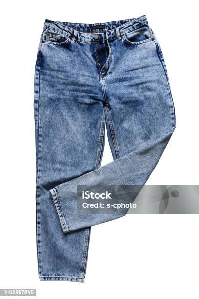 Denim Jeans Isolated On The White Background Stock Photo - Download Image Now