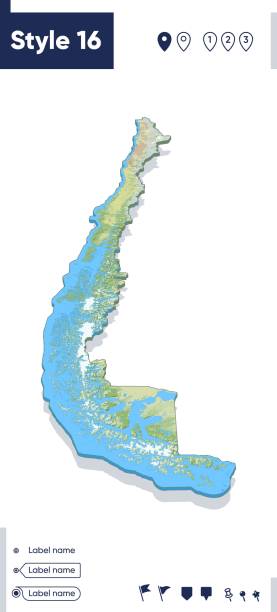 istock Chile - map with shaded relief, land cover, rivers, mountains. Biome map with shadow. 1408958254