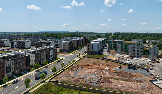 Aerial view of Ashburn, Virginia townhomes.