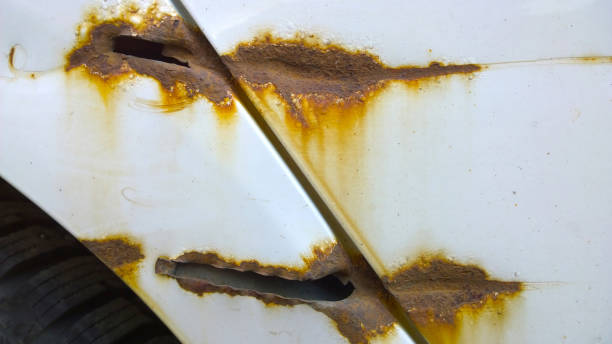 Sheet metal corrosion of old car. Rusty surface, background and damaged texture from road salt. How to remove steel rust from vehicle. Protection and painting auto concept. Professional repairing. Sheet metal corrosion of old car. Rusty surface, background and damaged texture from road salt. How to remove steel rust from vehicle. Protection and painting auto concept. Professional repairing. rust colored stock pictures, royalty-free photos & images