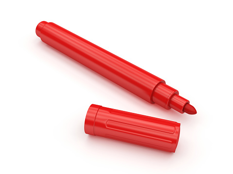 Red marker isolated on white background, render