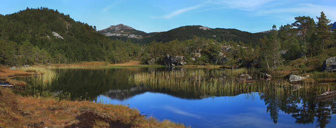 Norwegian Landscape Panorama picture in high resolution of lakes and mountains