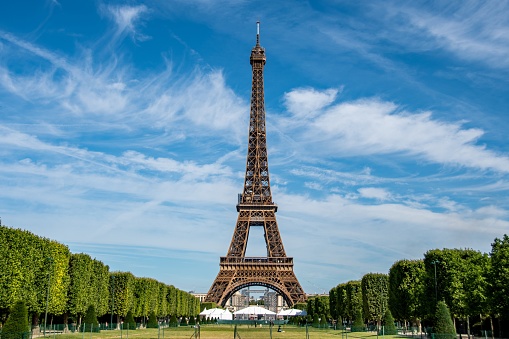 Eiffel Tower in Paris seen from the Champ de Mars