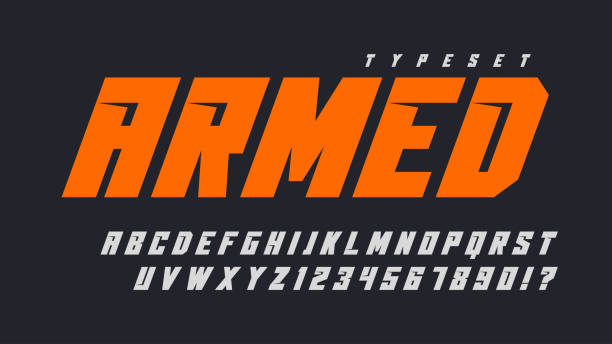 Dynamic alphabet design, typeface, letters and numbers Dynamic alphabet design, typeface, letters and numbers. Vector characters. armed forces logo stock illustrations