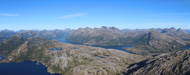mountain hike to top of Steigtinden, which is a part of the large Sjunkhatten National Park, in nordland country, Bodø, Norway stock photo