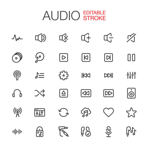 zestaw ikon audio - pause button stock illustrations