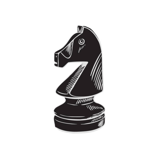 ilustraciones, imágenes clip art, dibujos animados e iconos de stock de pieza de ajedrez caballero en el estilo de boceto. - sorteo de partidos
