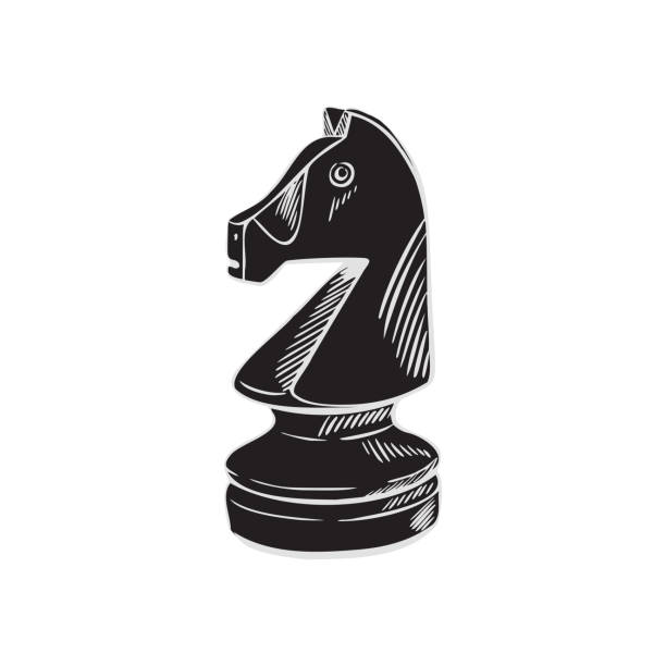 Knight chess piece in the sketch style. Knight chess piece in the sketch style. Black horse. Vector hand-drawn illustration. fixture draw stock illustrations