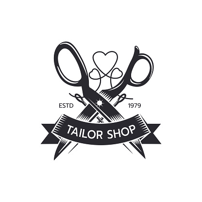 Sewing machine and tailoring clothes, logo design template. Tailor shop, tailoring craft and textile production, Fashion and clothes on white background vector illustration