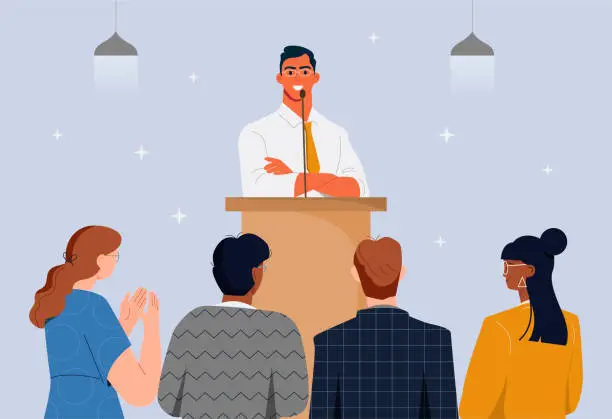 Vector illustration of Successful public speaking concept