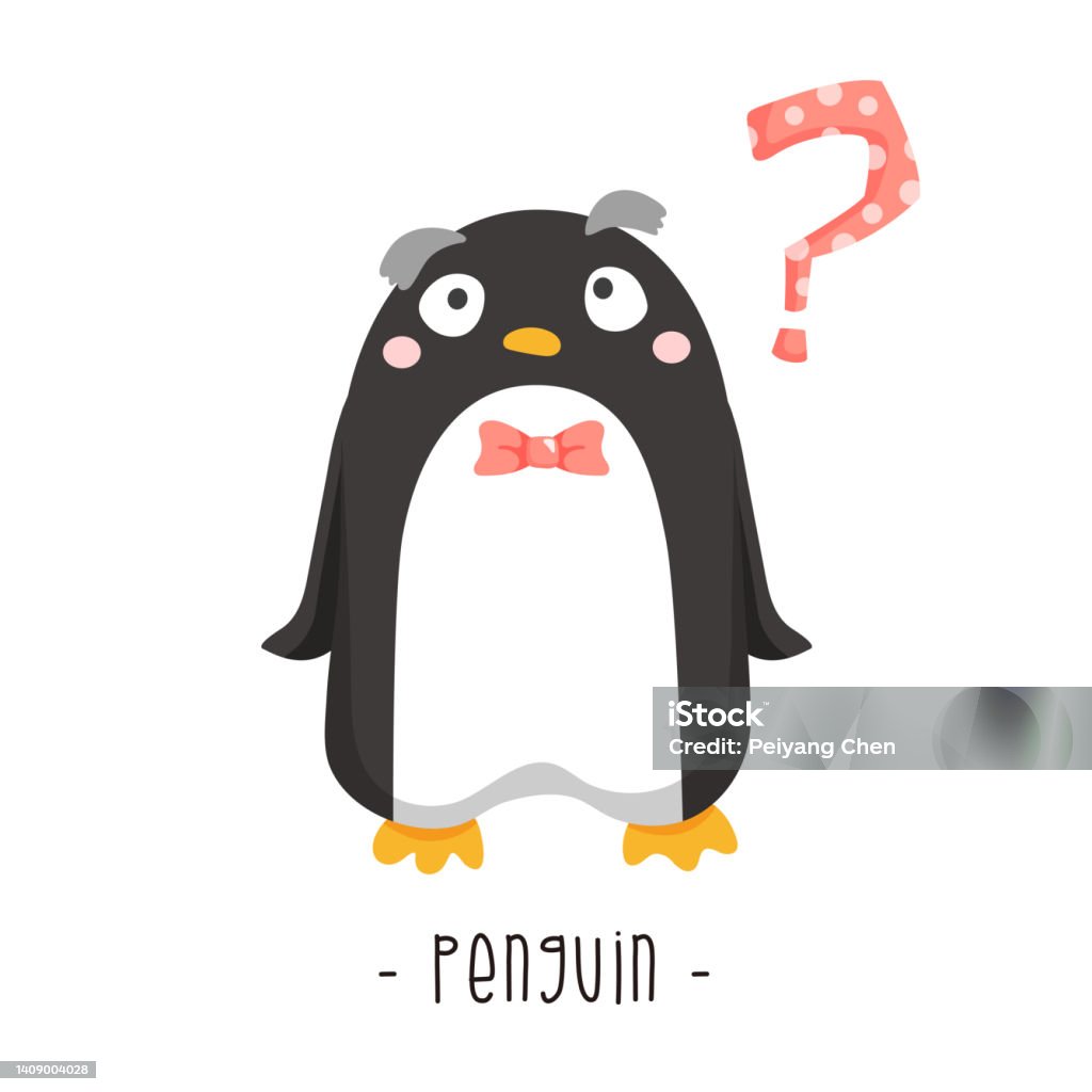 Chim Cánh Cụt Hoạt Hình Với Một Dấu Hỏi Bị Cô Lập Trên Nền Trắng ...