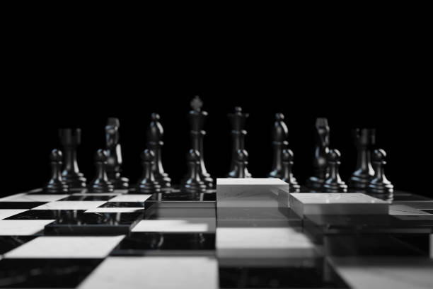 chess board platform and podium game checkered grid square strategy tactics abstract mind think opponent. mind battle gambling. careful planning decision and risk a ladder to success. 3D Illustration.
