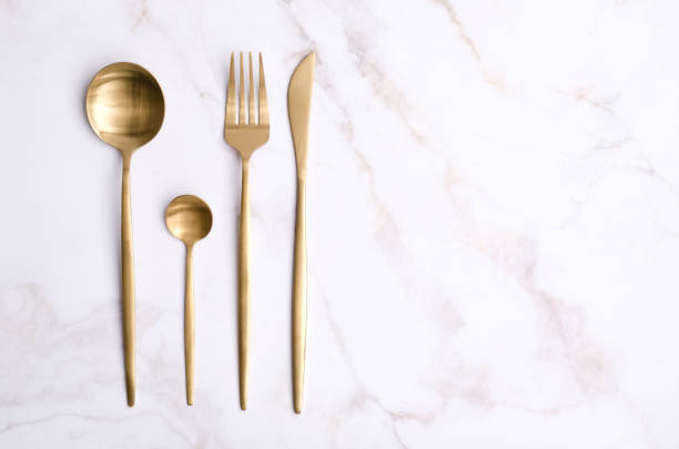 istock Clean golden metal cutlery 1409010842
