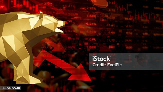 istock Bearish stock market background 3D render 1409019938