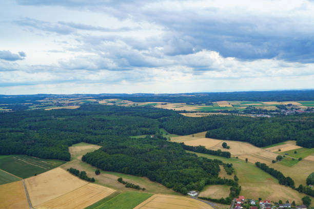 istock Landscape in Germany in summer from above. Top view. Nature, forests, fields. 1409020234