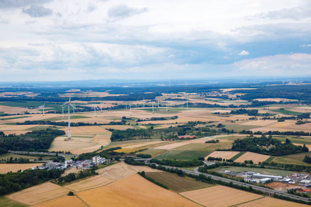 istock Landscape in Germany in summer from above. Top view. Nature, forests, fields. 1409020529