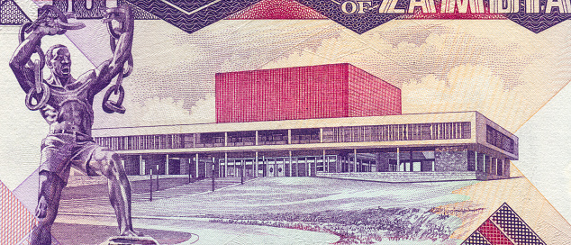 Independence Monument and National Assembly Building in Lusaka Pattern Design on Zambia Banknote